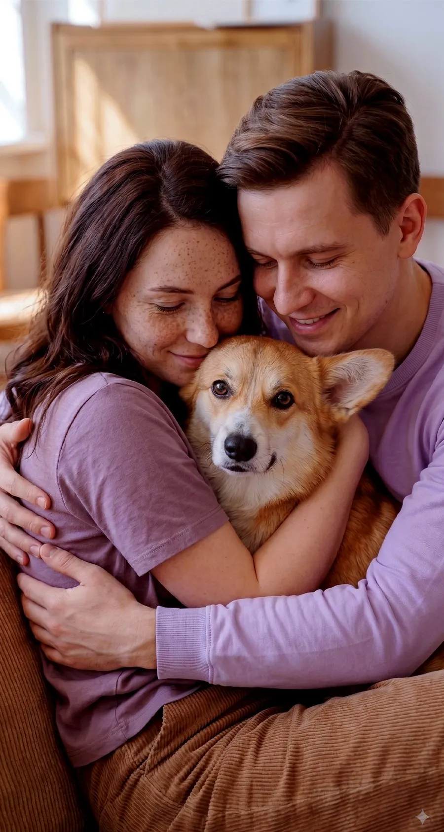 Pareja abrazando a su perro